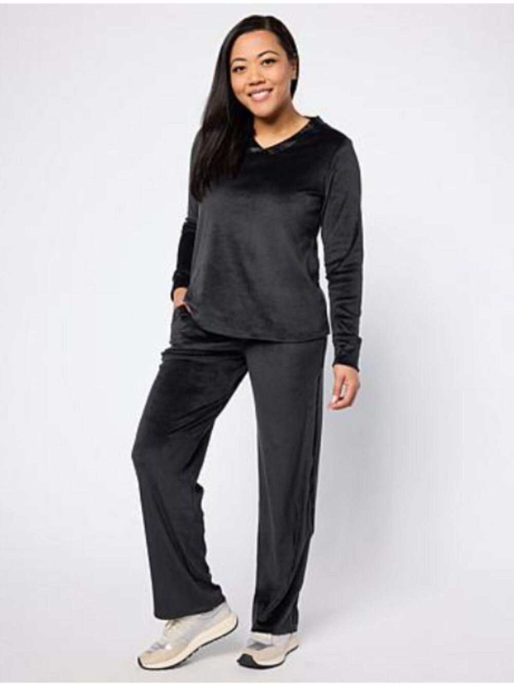 Comfort Code Silky Velvet Satin Trim 2-piece Top & Pant Sleep Set - Size: Large